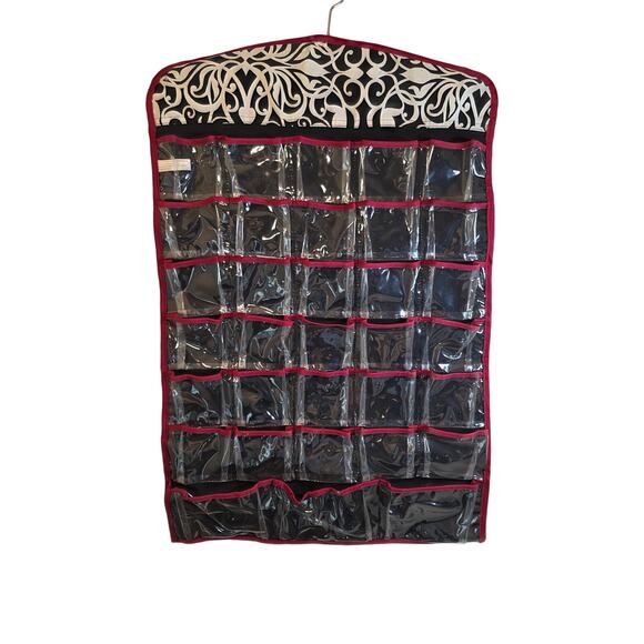 Hanging Jewelry Organizer Double Sided Multi Pocket Floral Black White Organize - Picture 3 of 3